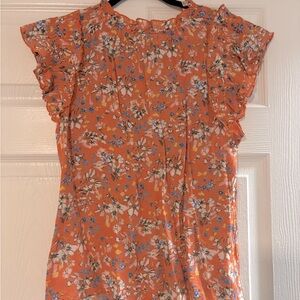 Size small orange and blue floral top with ruffles